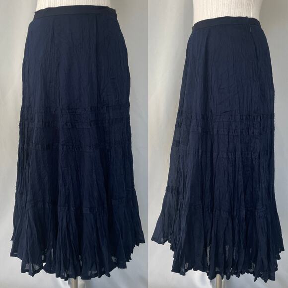 Lauren Ralph Lauren Tiered Midi Skirt Size 4 Navy Blue Flowy Boho Peasant Fairy - Picture 15 of 15